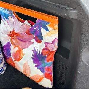 MAURIZIO TAIUTI Multicolor Floral Leather Folding Clutch Tote Handbag Italy